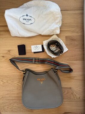 Prada Grey Pebbled Leather Bag with interchangeable Straps